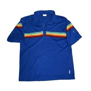 Freshjive Shirt Mens Large Blue Rainbow Stripe Vintage Polo 90s Surf‎ Skater